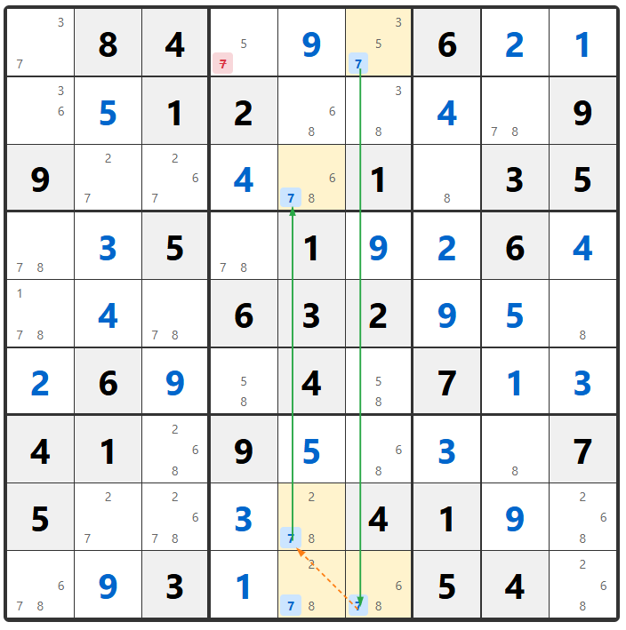 Sudoku Grouped Skyscraper Technique Example 1
