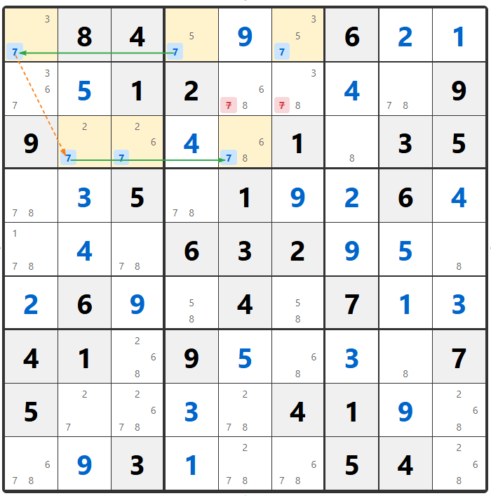 Sudoku Grouped Skyscraper Technique Example 2