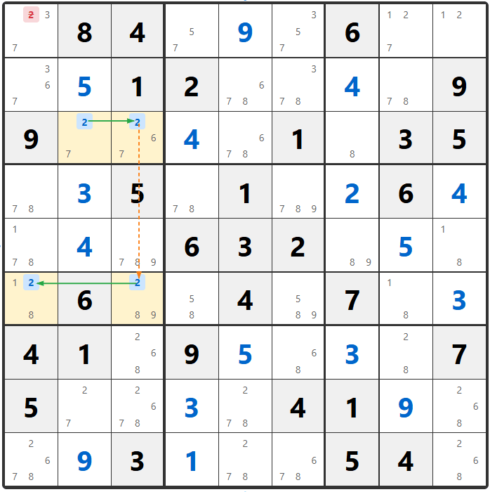 Sudoku Skyscraper Technique Example 1