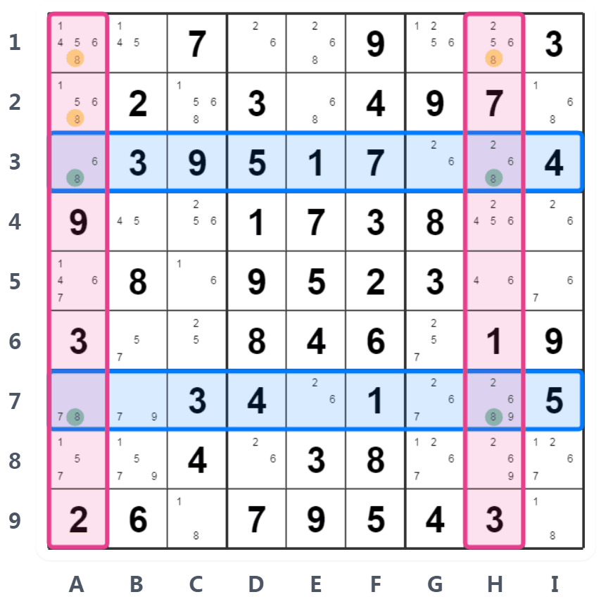 Sudoku X-Wing Technique Example