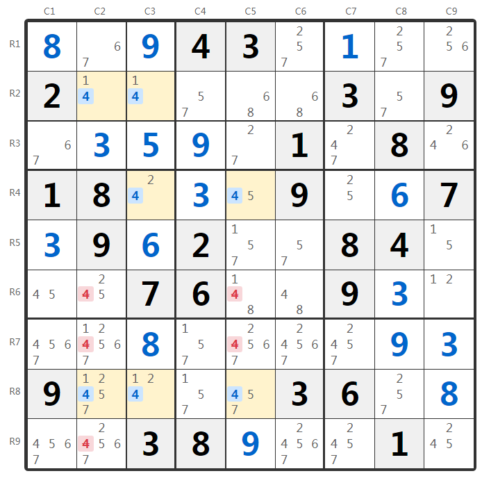 Sudoku Swordfish technique example